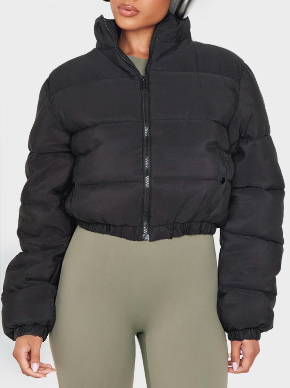 Black Peach Skin Cropped Bubble Puffer Jacket by Pretty Little Thing. Size 6
